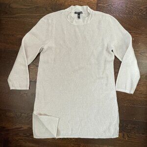 Eileen Fisher Bone Silk/Organic Cotton Texture Mock Neck Tunic-Small.